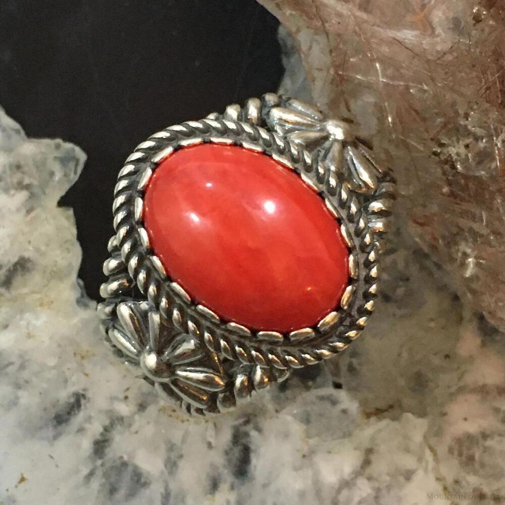Carolyn Pollack Vintage Sterling Silver Oval Red Jasper Decorated Ring For Women